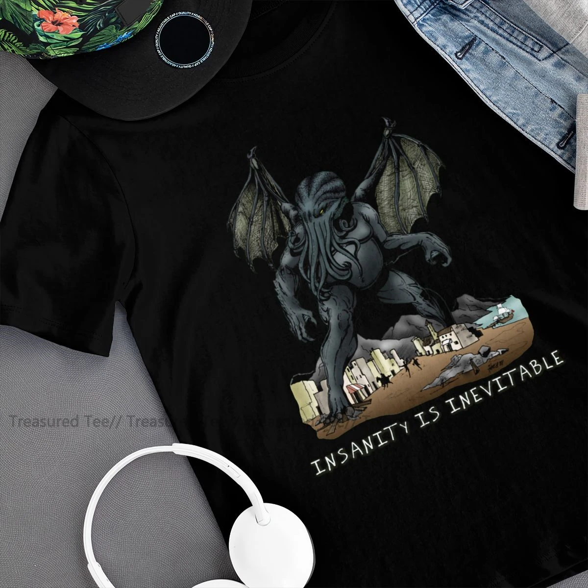 Футболка Cthulhu Темная футболка с надписью безумная вечность неизбежна Мужская