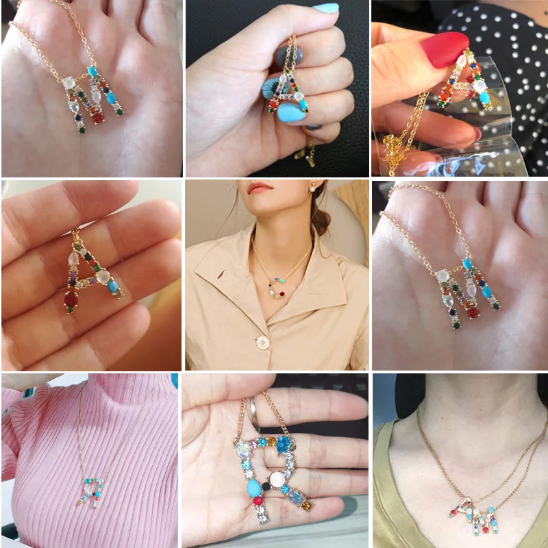 Золото Цвет Начальная Радуга CZ уникальное имя письмо ожерелье Имя ювелирные