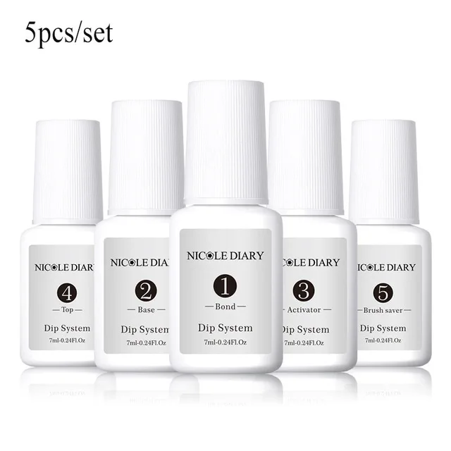 5pcs dipping liquid Николь дневник цвет окунания ногтей порошок DIY Черный Серебряный Красный Фиолетовый серии Dip ногтей порошок дизайн ногтей без лампы лечения - Цвет: 5pcs dipping liquid