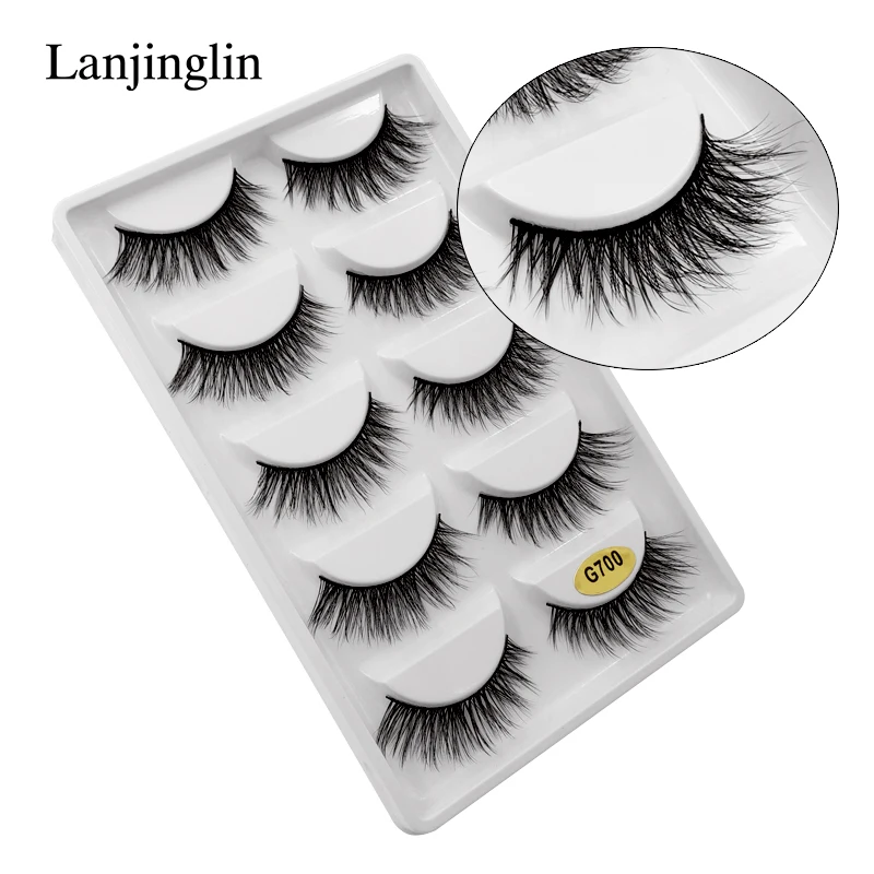 LANJINGLIN, 5 пар, полосы, норковые ресницы, 3d, Длинные Накладные ресницы, макияж, толстые, накладные ресницы, объем, норковые ресницы, наращивание# G7