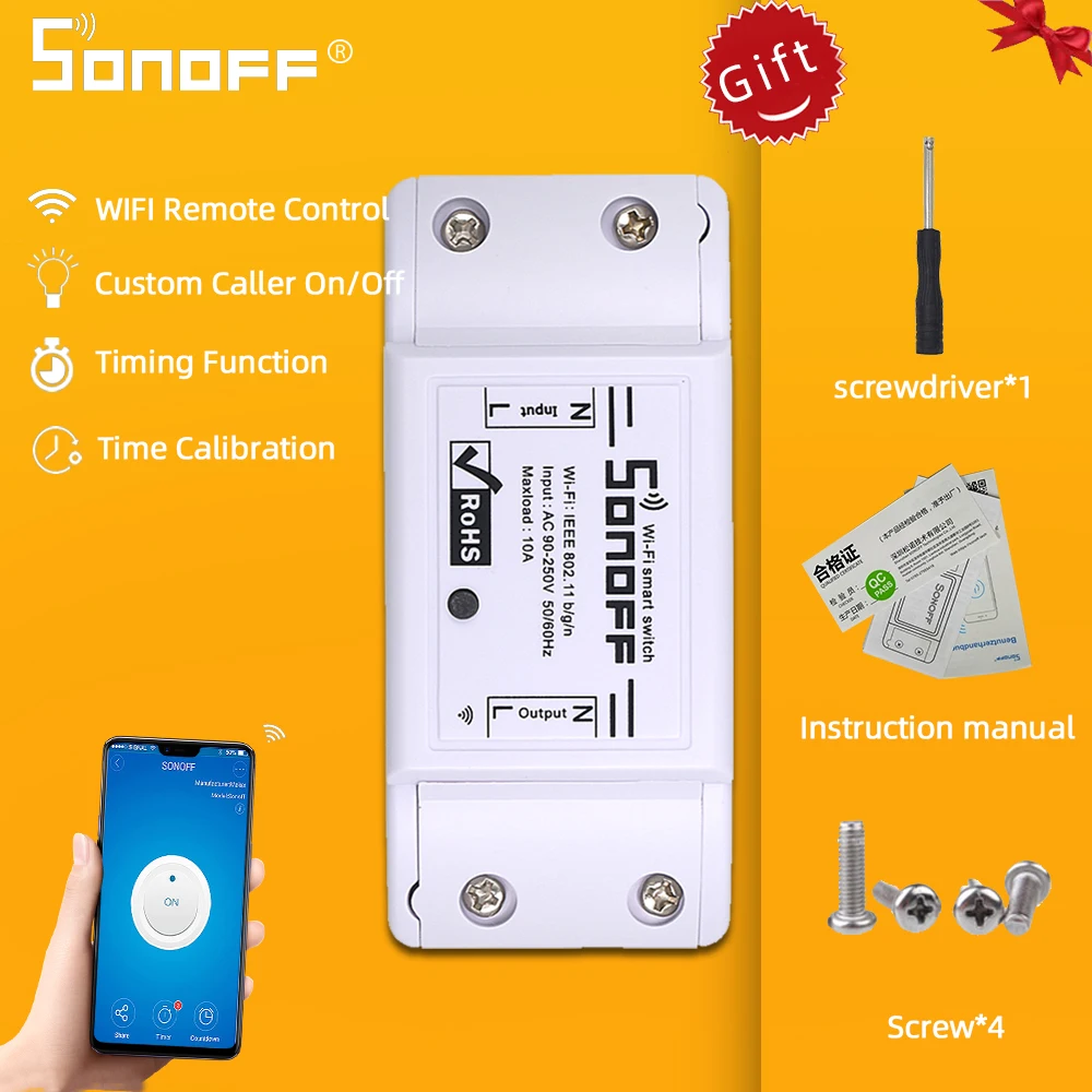 ITEAD Sonoff базовый Wifi переключатель для интеллектуальное реле для домашней автоматизации модуль дистанционного управления 10А 90-250 В для IOS Android Alexa