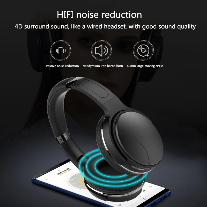 Hi Fi стерео наушники Bluetooth Музыкальная гарнитура шумоподавление с микрофоном для