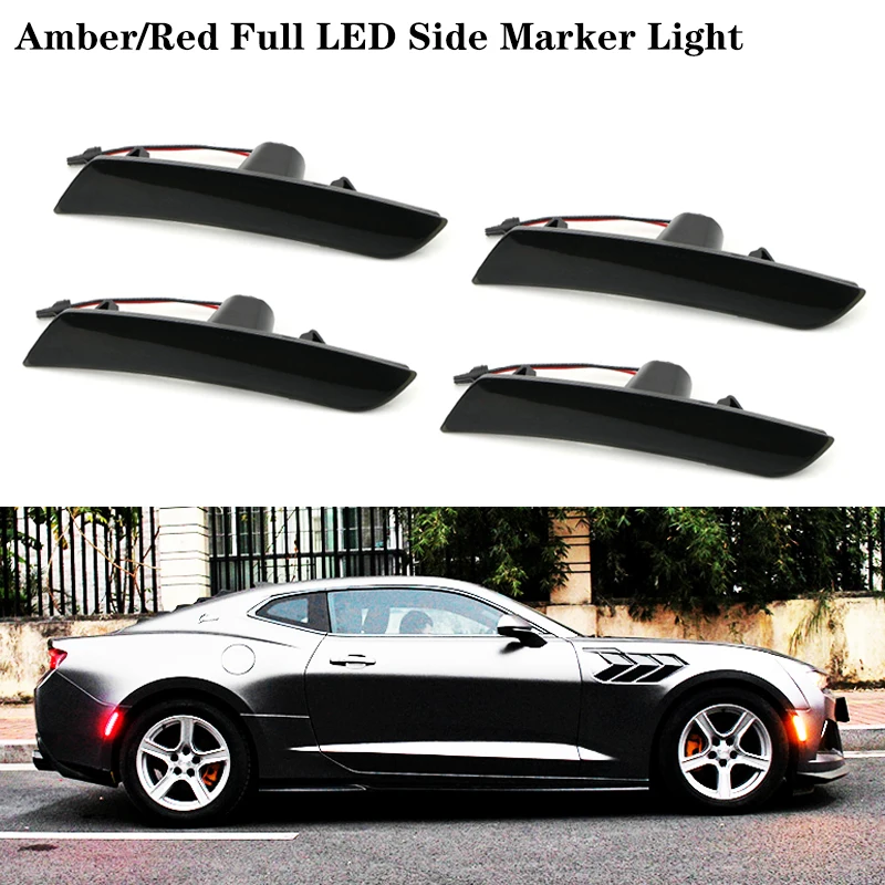 iJDM для 2016-up 6-го поколения Chevy Camaro дымчатые линзы передние янтарные задние красные полностью светодиодные автомобильные боковые габаритные фонари комплект колесных арок 12 В