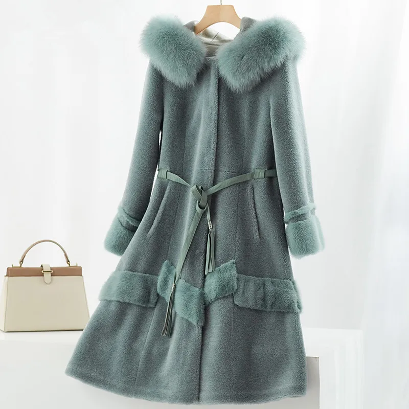 AYUNSUE Real Sheep Shearling Fur Coat Female Fox Collar 100% Wool Coats 2020 Winter Jacket Women Korean Long Jackets MY4064 | Женская