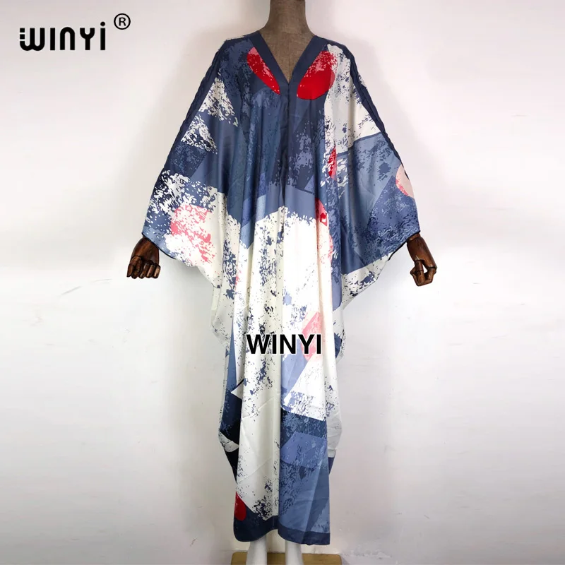 Женское винтажное платье-макси WINYI, свободное платье с рукавами «летучая мышь» и принтом, в кувейтском стиле, летний кафтан
