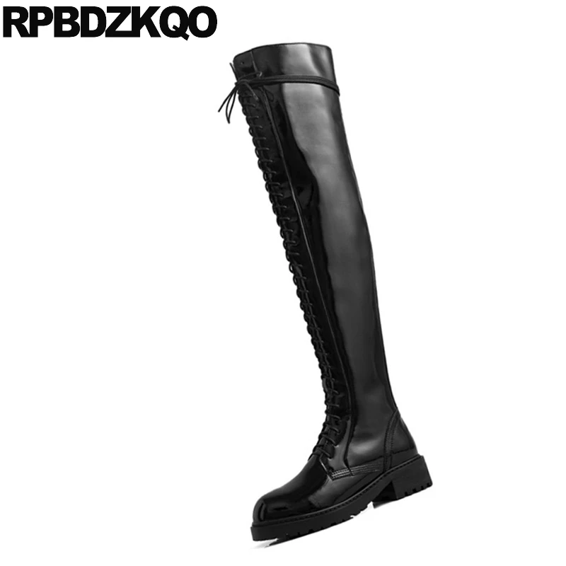 Long Shoes Faux Fur Handmade Patent Leather Black Tall Riding Chunky Equestrian Thigh High Over The Knee Women Boots Winter 2021 | Обувь