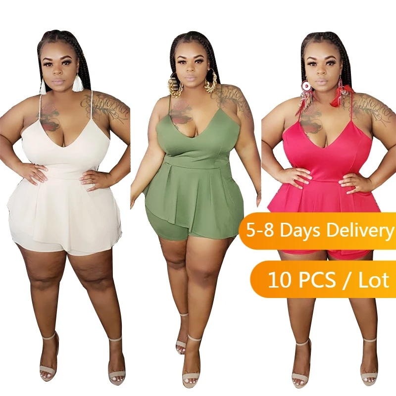 

Летние комбинезоны оптом, элегантный Облегающий комбинезон с оборками, модная женская одежда, уличный сексуальный комбинезон 5XL