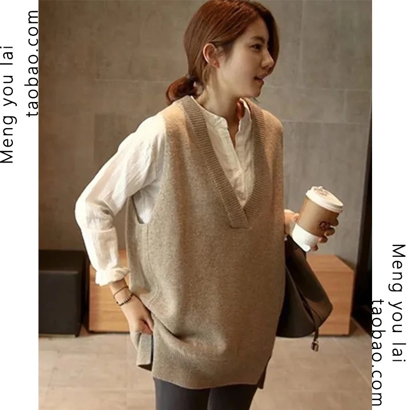 

Spring and Autumn French Laziness Style Knitted Vest Jacket Women's Loose V-neck Outerwear Fashion Bandage Dress Sweater