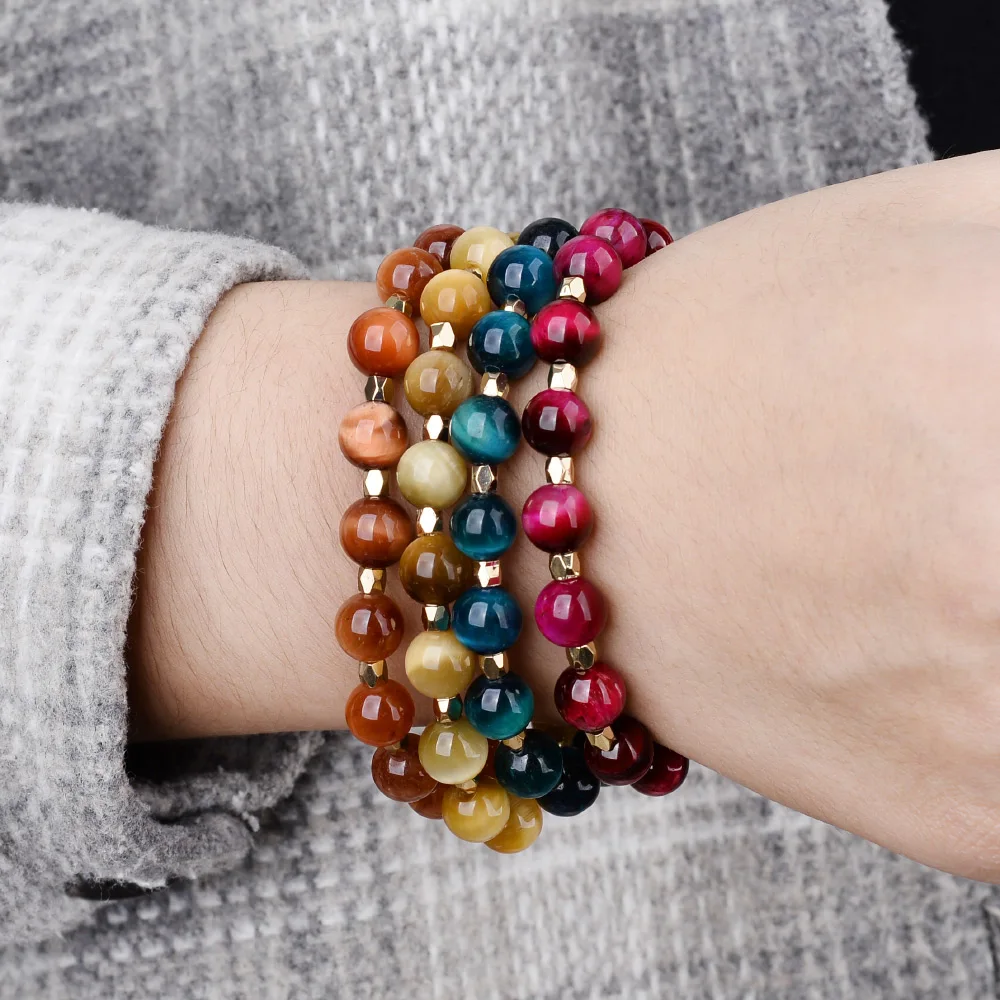 BOJIU Модный Boho натуральный камень тигровый глаз браслеты для женщин мужчин