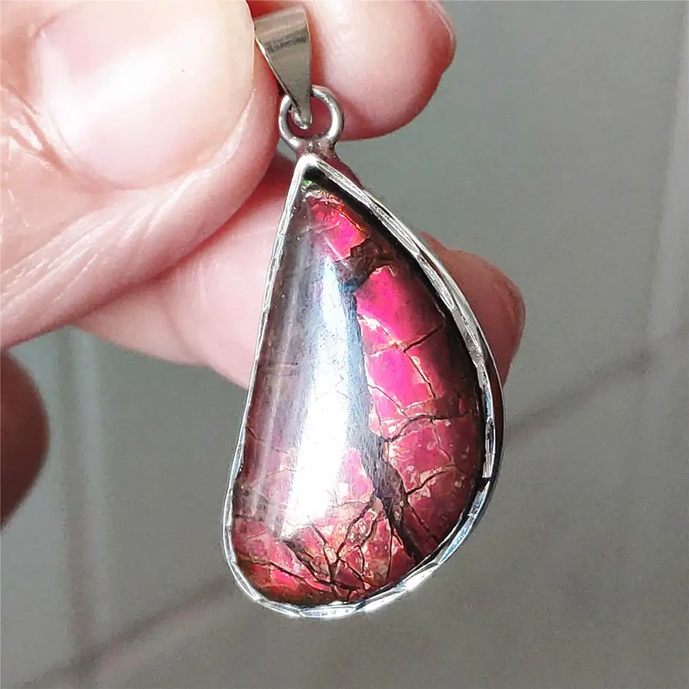 Топ натуральный аммолит красный красочный светильник Кулон Серебряный