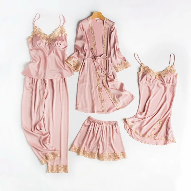 5 шт. пижамный комплект темно синий женский халат из вискозы ночная рубашка