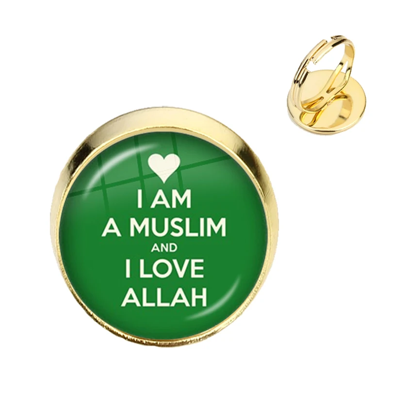 Я мусульманин и надписью I Love кольца Аллаха Стекло кабошон Бог исламские
