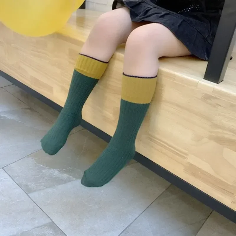 

Новинка 2021, детские гольфы до колен, школьная форма для девочек, Лоскутная шитая вручную одежда из чесаного хлопка без косточек