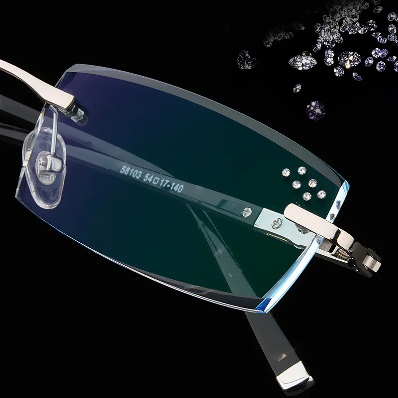 Мужские очки по рецепту черные декоративные камни без оправы оправа для