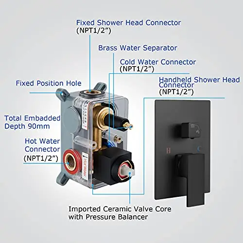 Матовая черная дождевая Душевая система 12 дюймов (около 30 4 см) Набор насадок для