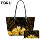 Роскошная кожаная сумка-тоут с цветочным принтом FORUDESIGNS, гавайский хибикус, сумка и кошелек для женщин, большая сумка через плечо для магазина на открытом воздухе