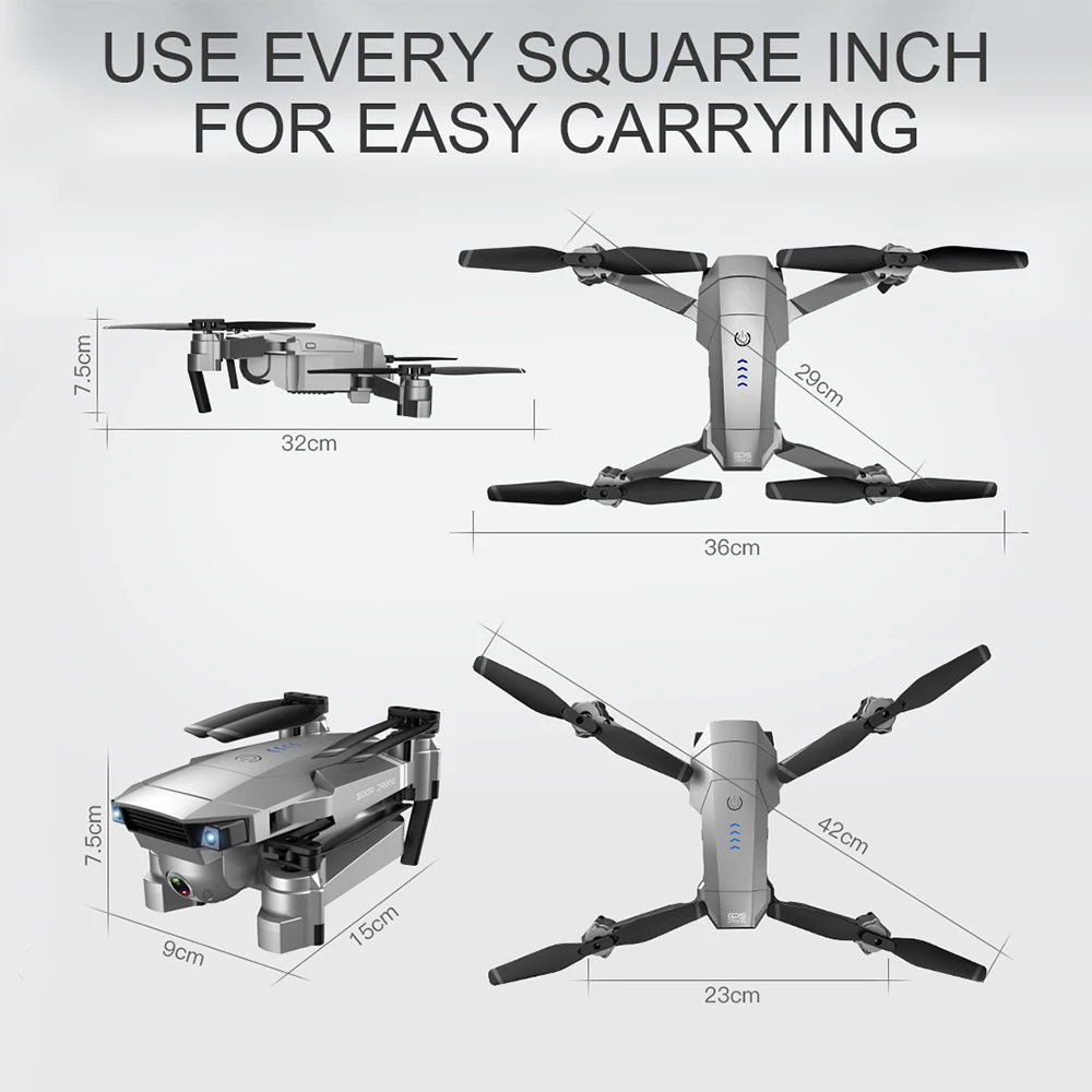 Складной GPS Дрон 4K HD Двойная камера Широкоугольный WIFI FPV RC Квадрокоптер складной