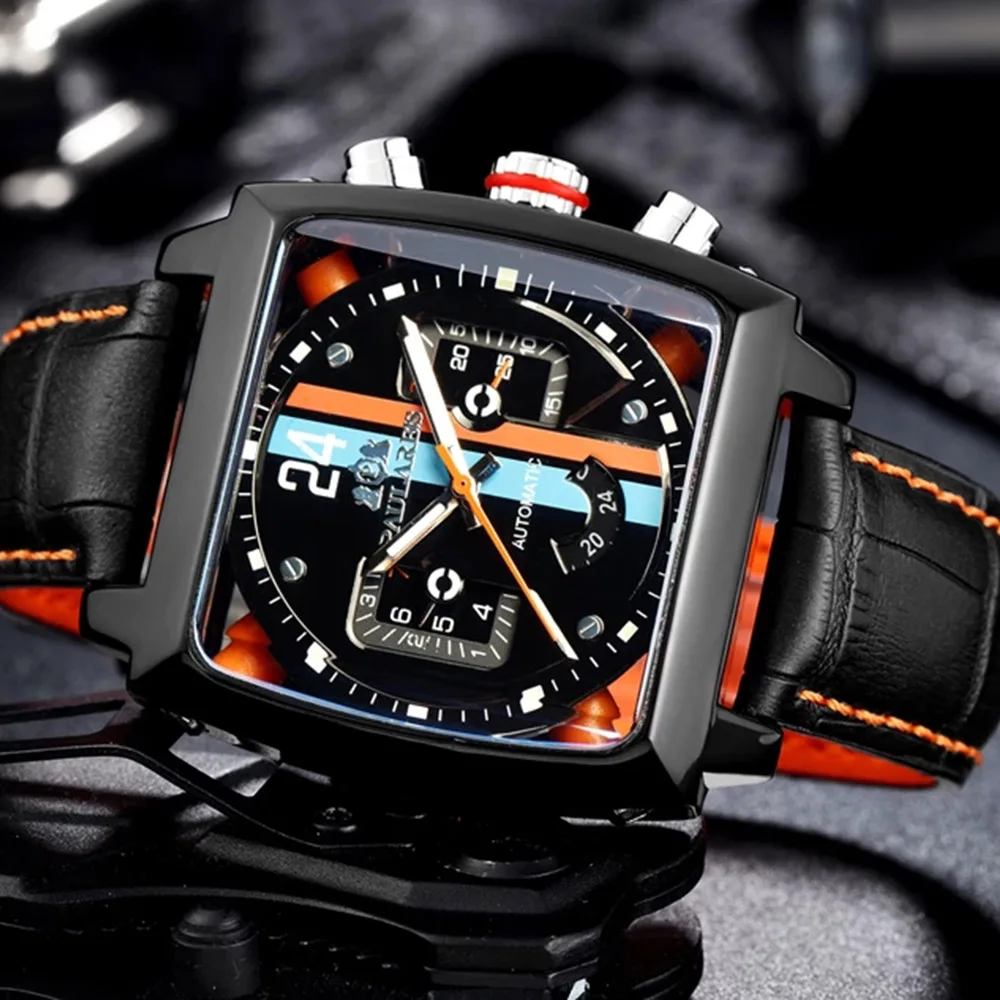 

PAULAREIS Luxury Men's Mechanical Wristwatches 2021 Top Brand Casual Fashion Leather Strap Luminous Clocks Automatic Male Watch