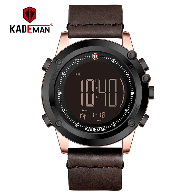 K698-RGB-W-BN KADEMAN, военные спортивные мужские часы, цифровой дисплей, водонепроницаемые, счетчик шагов, кожаные часы, топ, люксовый бренд, светодиодный, мужские наручные часы - Цвет: K698-RGB-W-BN