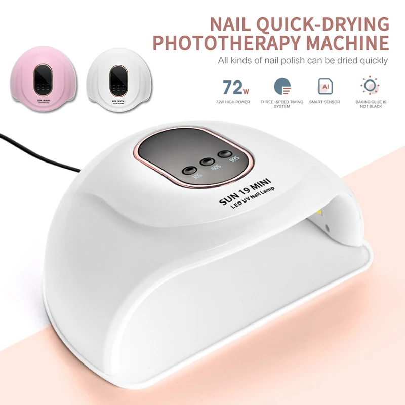 

72W Mini High-power Nail Lamp Smart Induction Dryer Phototherapy Lamp Nail Baking Lamp Quick Dry Manicure Pedicure Salon Tool