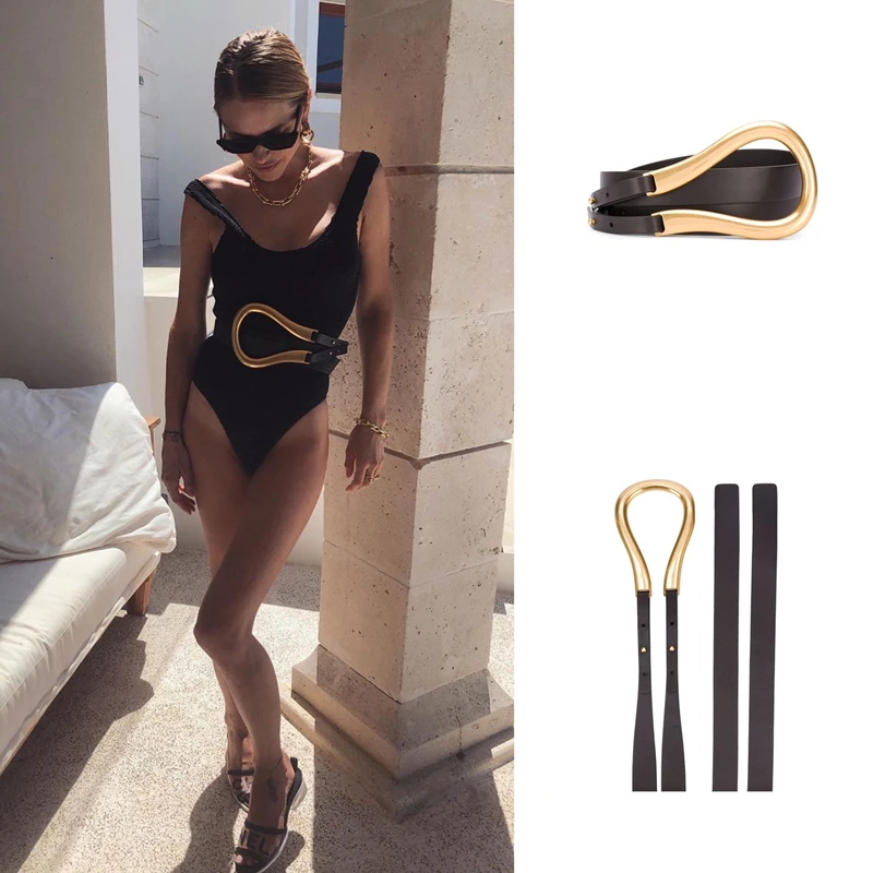 Luxury Leather Belts For Women High Quality Irregular Tuba Horse's Hoof shape Metal Buckle Fashion Double Waist Belt Accessories