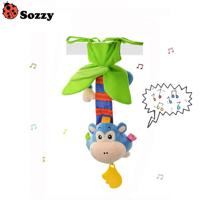 

Детская погремушка с мелодией Sozzy, заводная Музыкальная шкатулка, игрушка, Детский Прорезыватель для зубов, обезьяна, натягивающий колокольчик, плюшевая кукла