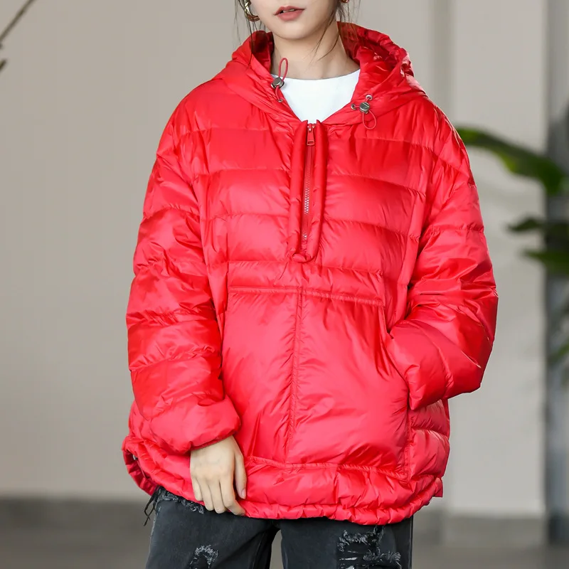 2022 winter New style hooded pullover Sweatshirt light Down jacket Women Loose white duck down casual Fashion Down Jacket Women