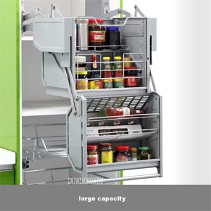 Подъемная корзина для кухонного шкафа, Двухуровневая корзина большой емкости для специй и холодильника, 4-х ступенчатый двойной амортизатор