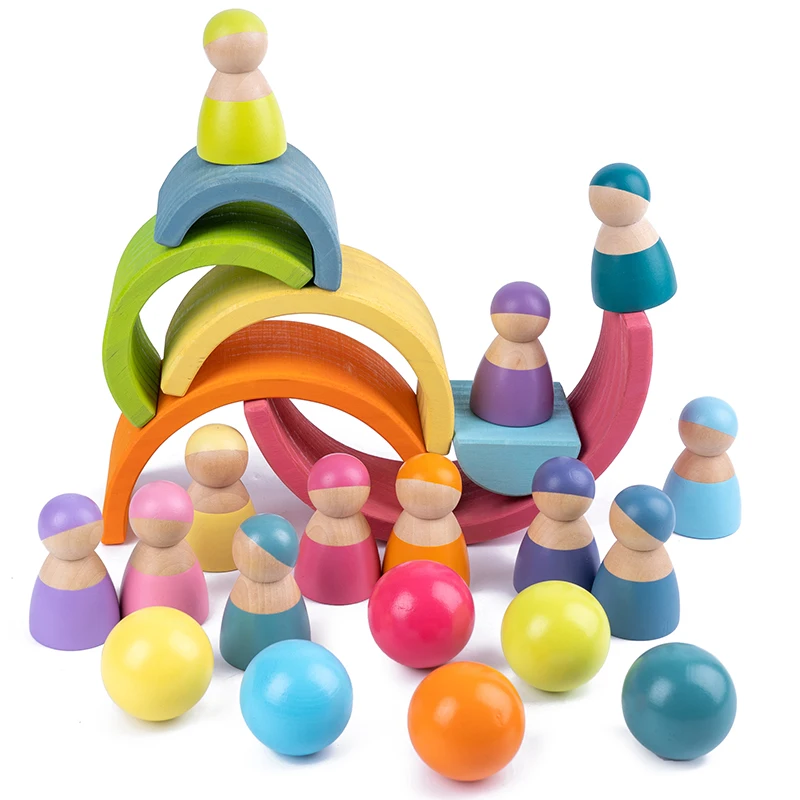 Деревянные строительные блоки Монтессори обучающая игрушка для детей радужные