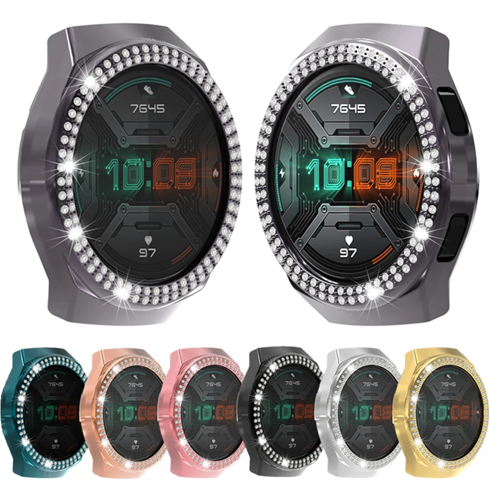 

Double-row Diamond Bling Fashion Cover for Huawei Watch GT 2e 46mm Hard PC Protective Case Thin Shockproof Bumper for GT2E Shell