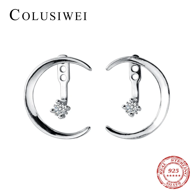 

Colusiwei Moon Stud Earrings for Women Authentic 925 Sterling Silver Fashion Meniscus CZ Earings Studs Korean Design Jewelry