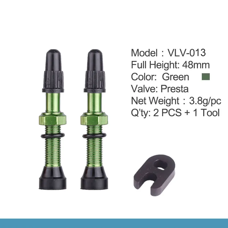 48mm Green 1 Pair013 Deemount 2 шт. бескамерные велосипедные шины Presta клапан 48 мм сплав стволовых латунный сердечник для горных шоссейных велосипедов W/cap& Tool - Цвет: 48mm Green 1 Pair013