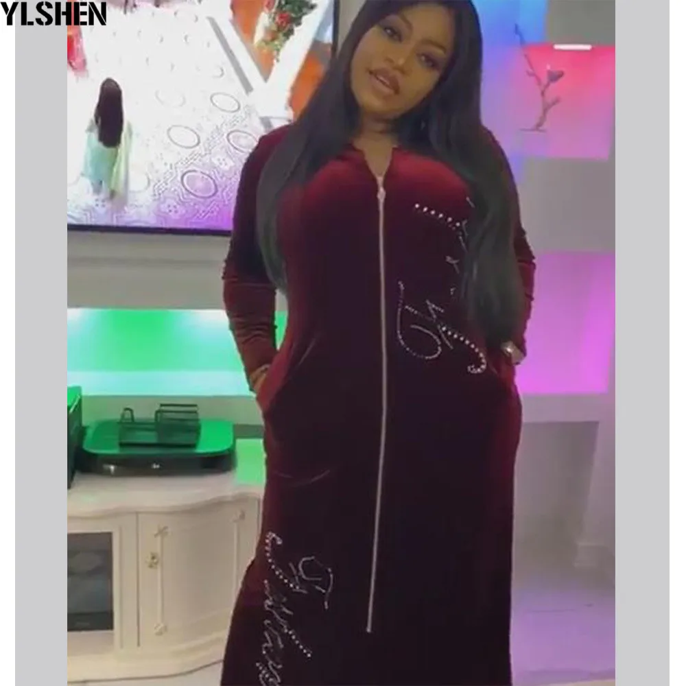 

Velvet African Dresses For Women 2021 Winter Africa Clothing Muslim Long Maxi Dress High Quality Fashion African Dress For Lady
