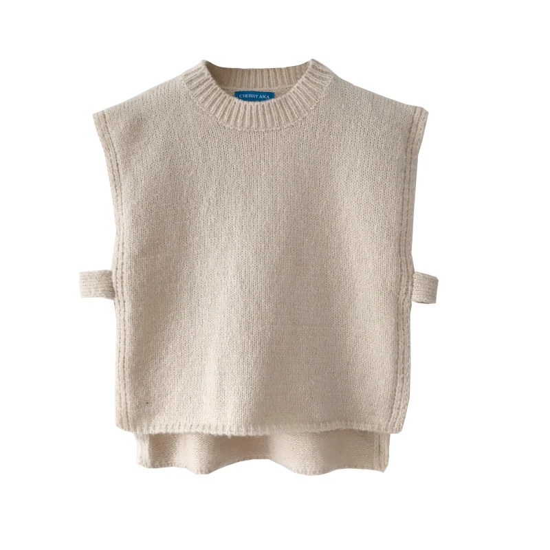 3 colors 2019 autumn and winter preppy style sleeveless vest sweater side split solid color knitted womens (C9346) |