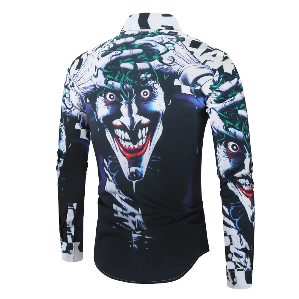 Мужская модная рубашка с принтом клоуна длинным рукавом Повседневная |