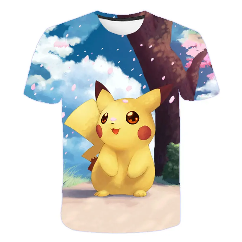 

2021 Summer 4-14 Age Unisex Casual Cute 3d Pikachu Printed Children Clothing Kids Short Sleeve T-shirts