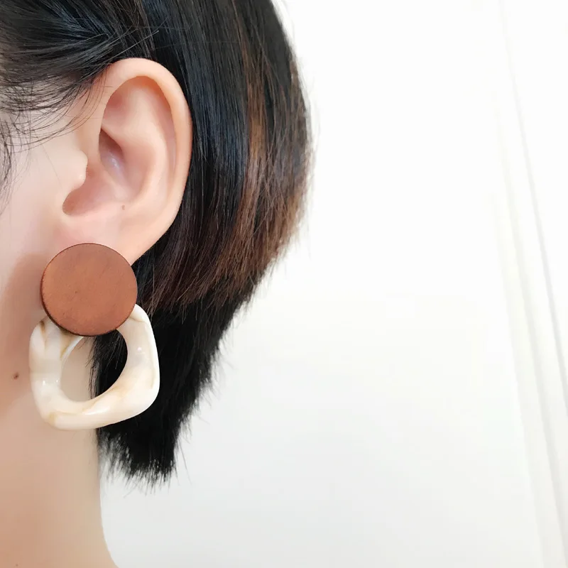 

Fashion Big Resin Earrings For Women New Acetic Acid Large Korea Square Earrings Trendy Wood Geometric Jewelry Party Jewelry