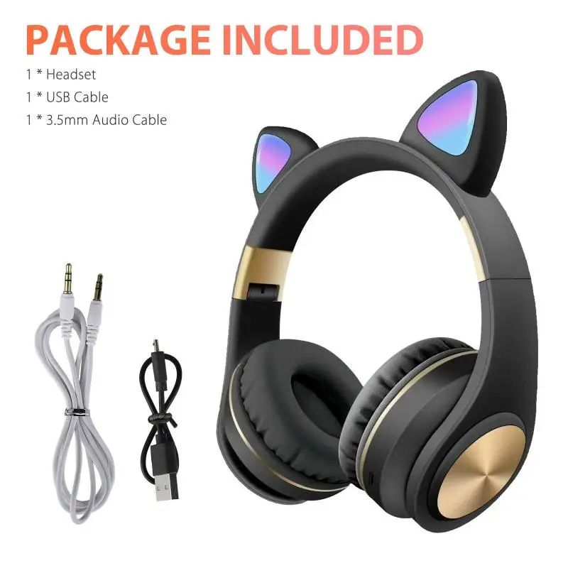 Беспроводные Наушники Cute Cat Bluetooth гарнитура складные стереонаушники игровые