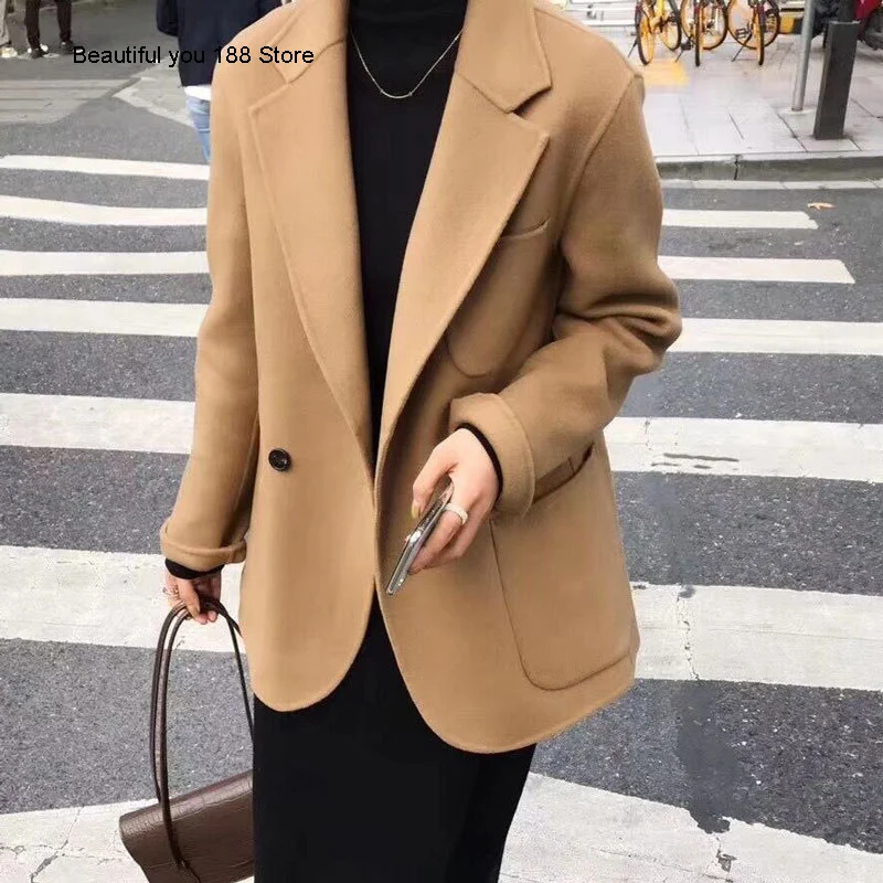 

European station double sided cashmere coat women's autumn winter 2020 Korean three pocket Blazer