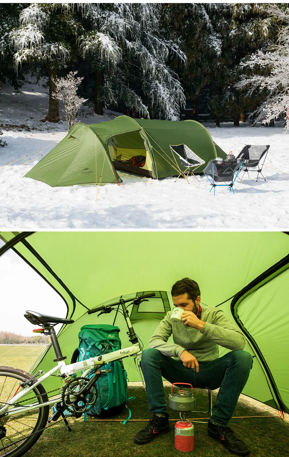 Naturehike Сверхлегкий туннельный тент из опалуса для 2~ 4 человек 20D/210T тканевый тент для кемпинга с бесплатной NH17L001-L