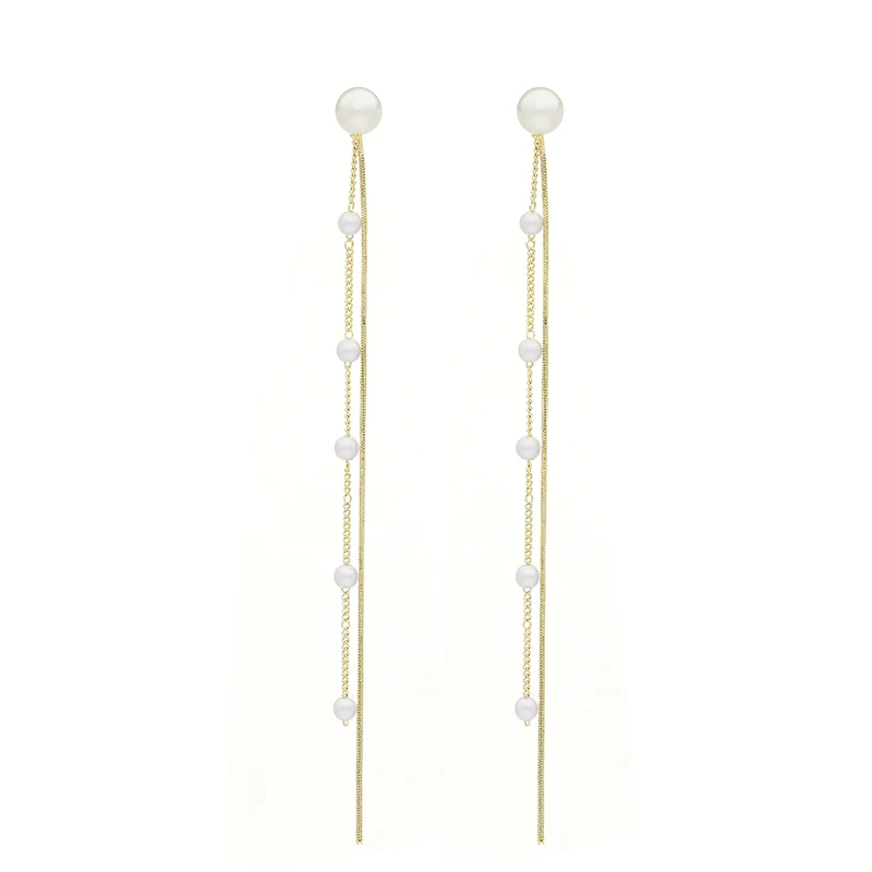 Women's Fashion Imitation Pearl Tassel Earrings, Long White Round Pearl Pendant Earrings for Wedding, Bridal Jewelry image 3