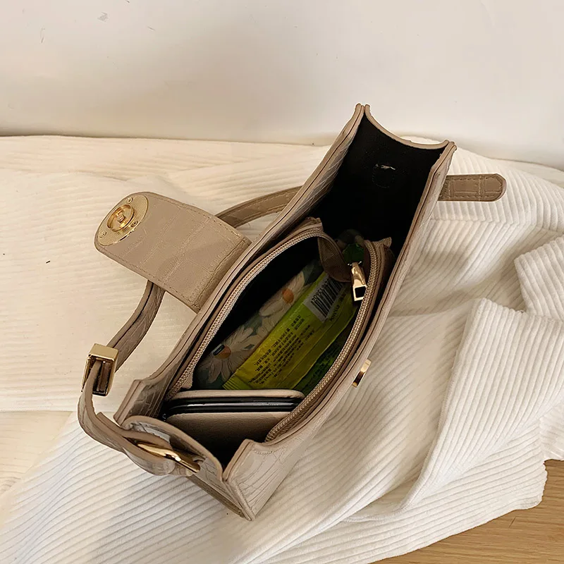 

Alligator Moon Bag for Women's Luxury PU Leather Lock Shoulder Tote Bag Lady Solid Color All-match Crossbody Handbags Sac A Main