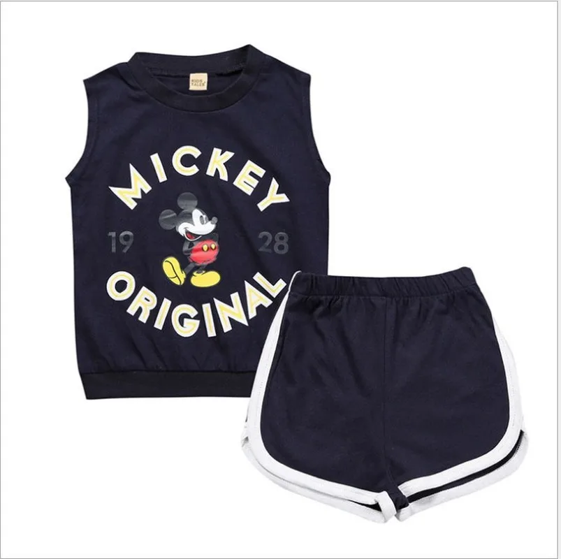 Футболка с Минни Маус для мальчиков и девочек комплект одежды без рукавов + шорты