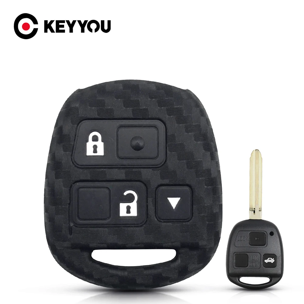 KEYYOU 3 кнопки углеродного силиконовый чехол для ключей от машины Lexus Toyota Camry RAV4 Corolla