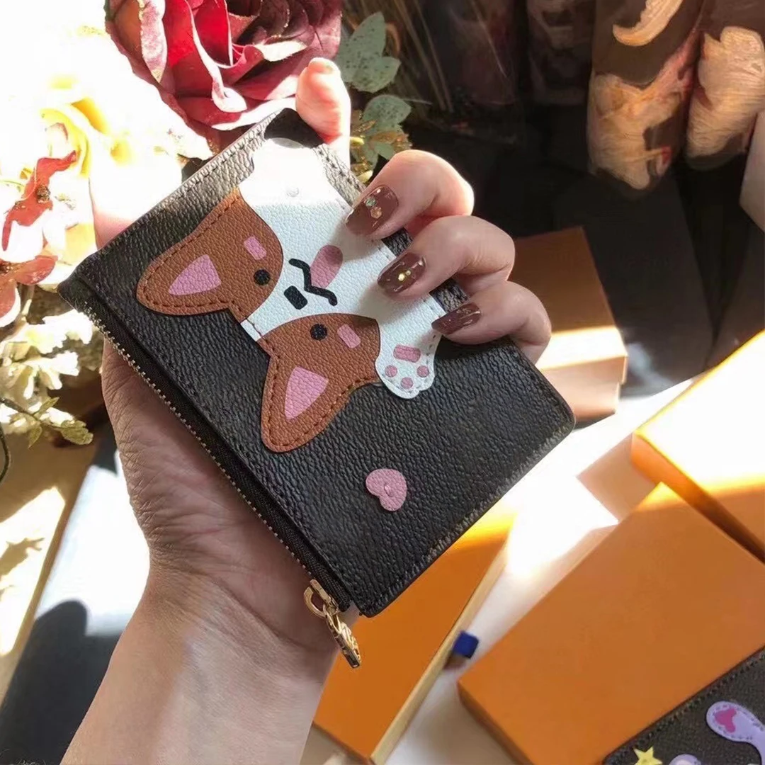 

Новинка, роскошный кожаный кошелек с изображением старого цветка, брелок с надписью Сиба-ину, кролик, медведь, кошелек для карт, лучший подар...