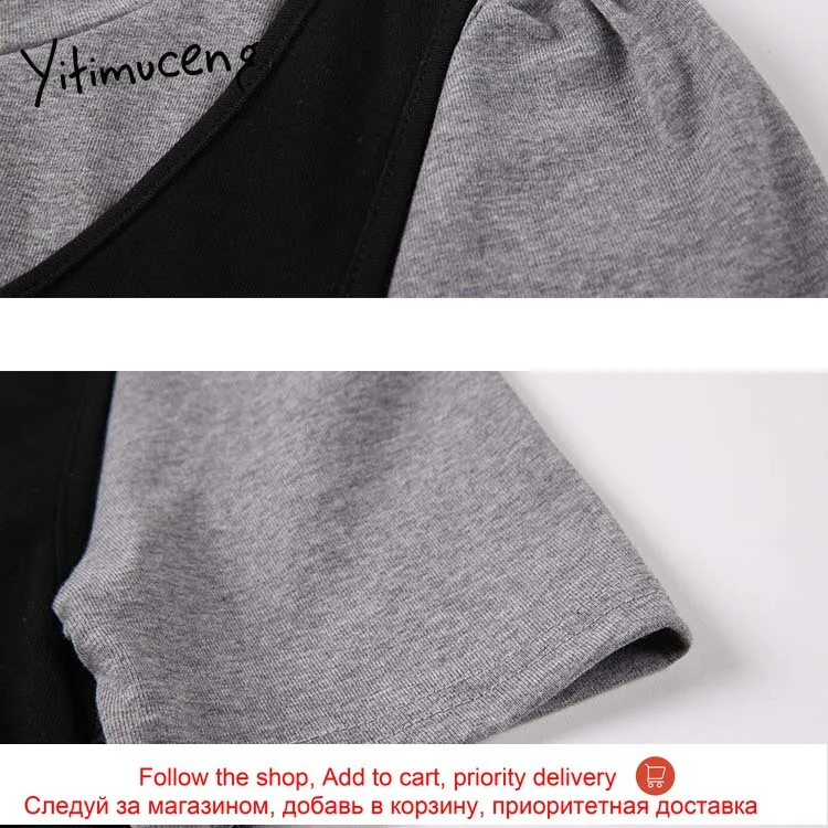 

Yitimuceng Fake 2 Pieces Dresses Women Summer Ruched Slim High Waist O-Neck White Grey Sundress 2021 Korean Fashion New Dress