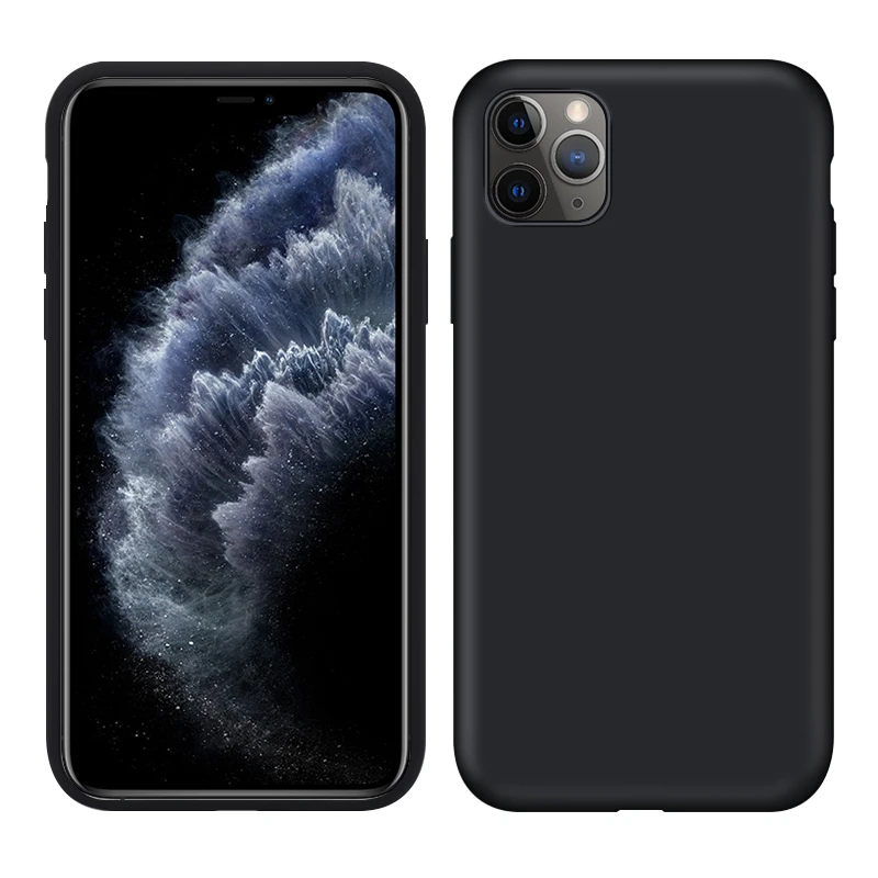Black Мягкий жидкий силиконовый чехол для телефона iPhone 11 11Pro матовая тонкая задняя крышка полный защитный чехол для iPhone 11 Pro Max Funda - Цвет: Black
