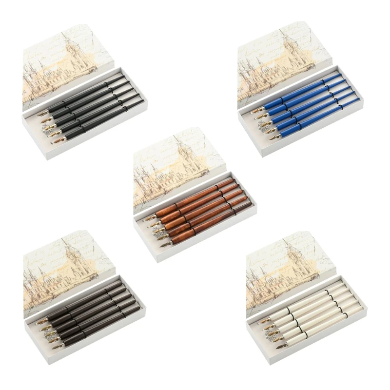 

5 шт., деревянные чернильные карандаши в стиле ретро, 5 наконечников