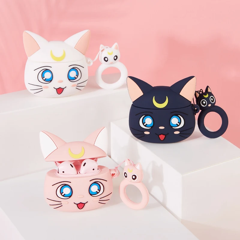 Чехол для AirPods Kawaii Anime Cat чехол наушников Apple Airpods 1 2 pro защитный с ремешком и кольцом
