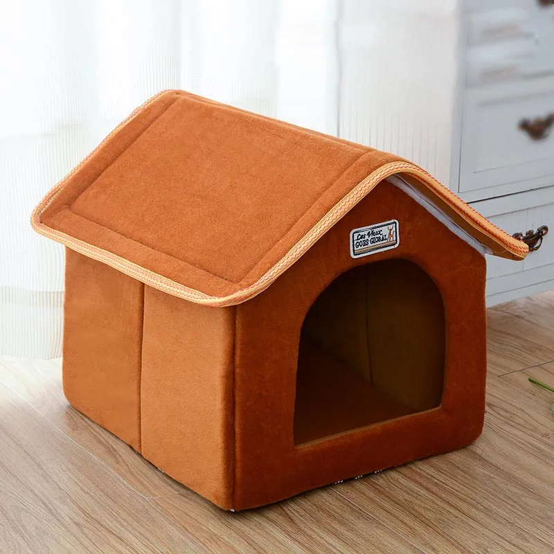 

Pet House Foldable Bed With Mat Soft Winter Leopard Dog Puppy Sofa Cushion House Kennel Nest Dog Cat Bed For Small Medium Dogs